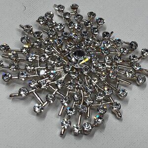 Silver Rhinestone Starburst Brooch